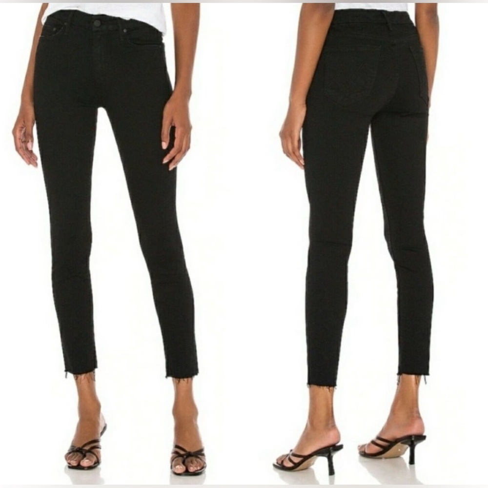 MOTHER High Waisted The Looker Ankle Fray Black Denim Jeans Sz 25